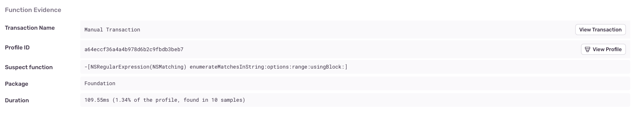 Regex on Main Thread Function Evidence